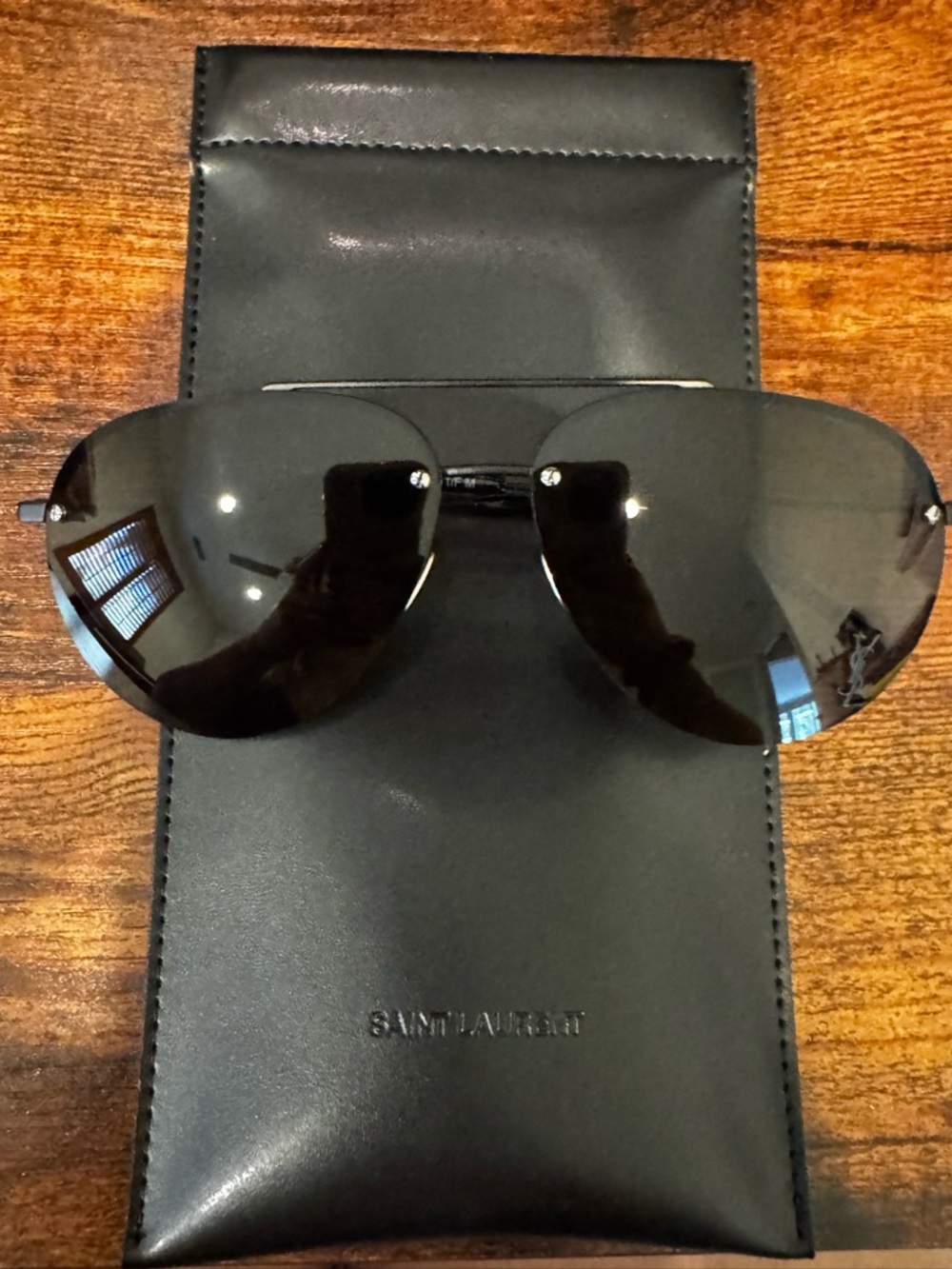 Saint Laurent Rimless Aviator Sunglasses - Black Frame, Brown Lenses - Picture 5 of 5